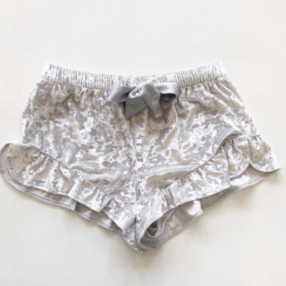 Grey Crushed Velvet Shorts
